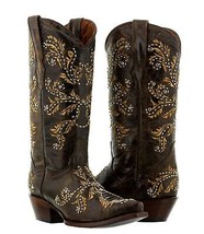 Dark Brown Genuine Cowhide Leather Cowboy Boots Embroidery Rodeo Dress Point Toe - £77.01 GBP