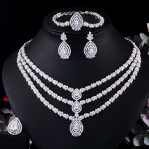 4 Pcs Super Luxury Cubic Zirconia Bridal Wedding Party Costume Nigerian Dubai Je - £93.41 GBP