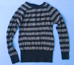 Loft Striped Fitted Lightweight Sweater Small Wool Blend Ribbed Trim Sheer - £3.10 GBP