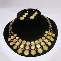 Yellow Mother Of Pearl Necklace 17”-19” And Earrings - $16.62