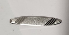 VINTAGE SWANK TIE BAR CLIP CLASP STAY Silver Tone Oval Modern Slim Hatch... - $8.73