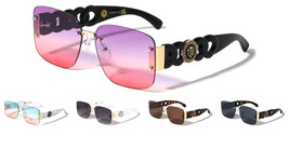 Oversized Square Rimless Lion Medallion Chain Sunglasses Retro Designer Fashion - £7.15 GBP