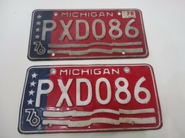 1976 MICHIGAN STATE LICENSE PAIR PLATES MATCHED SET PXD-086 FLAG BICENTE... - £16.37 GBP