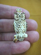 j-owl-81) brown white Owl branch aceh bovine bone PENDANT carving Strigi... - $35.76
