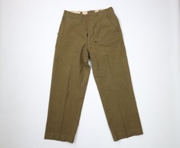 Vintage 50s Korean War Mens 32x31 Thrashed Wool Button Fly Wide Leg Pants Green - £68.88 GBP