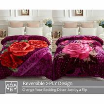 Purple Rose Queen Fleece Mink Blanket 2 Side Korean Bed Blankets - £69.10 GBP
