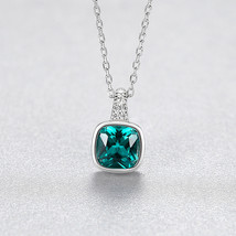 925 Sterling Silver Necklace Emerald Square Zircon Pendant Clavicle Chain Women - £15.71 GBP