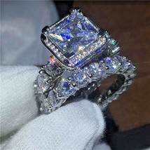 3.50 Ct Princess Cut Diamond Bridal Set Engagement Ring Solid 14K White Gold Fn - £81.61 GBP