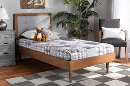 Holden Light Gray Fabric Walnut Brown Twin Size Platform Bed - $8,482.19 MXN