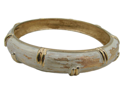 Vintage Boucher Signed Bangle Bracelet Gold White Washed Enamel Domed Exterior - £59.55 GBP