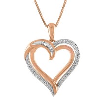 0.15Ct Round Real Moissanite 14k Rose Gold Plated Heart Promise Pendant Necklace - £294.35 GBP