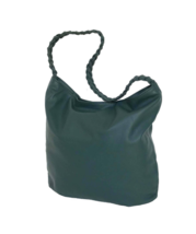 Green Leather Bag w/Braided Handle, Casualand stylish Leather Purse, Cla... - £86.35 GBP