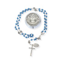 Nazareth Store Blue 6mm Glass Pearl Beads with 8mm Guardian Angel Our Father Bea - £12.61 GBP