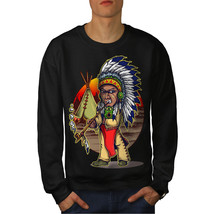 Wellcoda Native Indian Man Mens Sweatshirt, Cartoon Casual Pullover Jumper - £24.19 GBP+