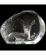 Swedish Etched Crystal paperweight Seated Woodland Fawn MATS JONASSON - $185.26 CAD