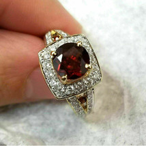 1.50Ct Round Cut Red Garnet Diamond Halo Engagement Ring 14K Yellow Gold Finish - £68.19 GBP