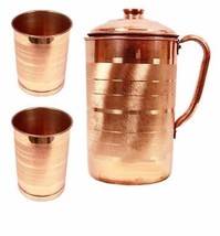 Pure Copper Water Jug With 2 Tumbler For Ayurveda Health Benefits1500+300ml - £30.34 GBP