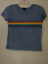 Derek Heart Juniors Blue Chest Rainbow Striped Crew Neck S/Sleeve Shirts S.  060 - £5.89 GBP