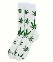 Parquet Men&#39;s Crew Novelty Socks Marijuana Leaf Shoe Size 6-12.5 White W... - $12.59