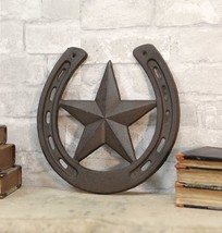 10&quot;W Rustic Cast Iron Cowboy Horseshoe With Western Star Wall Decor Art ... - $576.52 MXN