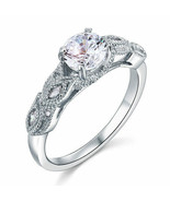 Vintage Style Engagement Ring 1Ct Round Cut Diamond 14K White Gold Finish - £66.19 GBP