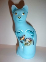 Fenton Glass Blue Robin&#39;s Nest Stylized Cat Figurine Ltd Ed JK Spindler #14/37 - £154.69 GBP