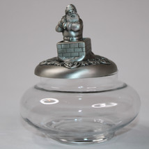 Vintage Clear Glass Jar With Pewter Christmas Santa Trinket Dish Rare 3D Effect - £6.20 GBP