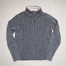 Lands’ End Sweater Boys 10/12 Preppy Gray Pullover 1/4 Zip Mock Neck Chr... - $27.72