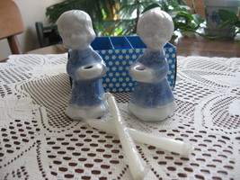 Mini Taper Holders-Choir Children-Porcelain-Blue Robes-Himark-Set of 2-Taiwan - £9.61 GBP