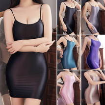 Plus Size Women Sleeveless Bodycon Clubwear Satin Shiny Wetlook Short Mini Dress - £10.08 GBP+