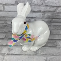 Dept 56 White Bisque Porcelain Bunny Rabbit Figurine Easter Egg Bow - £17.86 GBP