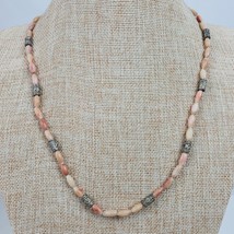 Vintage Hippie Earthy Beaded Necklace 21 Inch Coral Tan Silver - £13.30 GBP