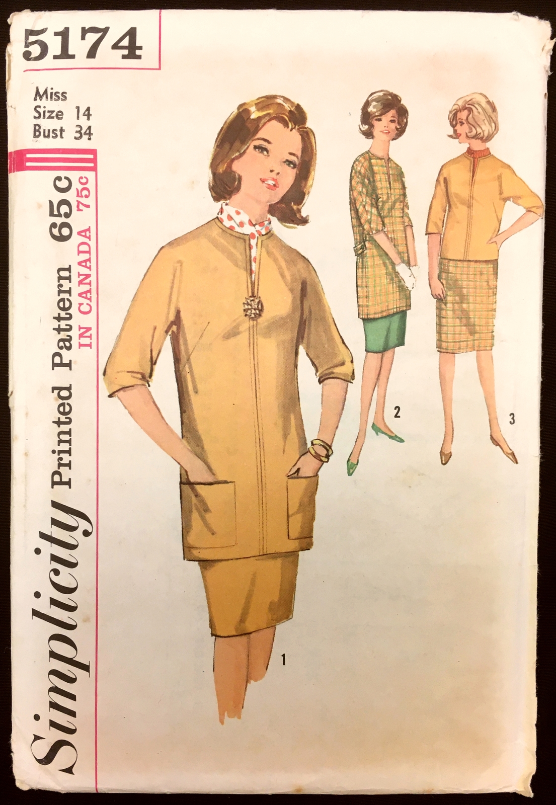Uncut 1960s Size 14 Bust 34 Tunic Top Skirt Simplicity 5174 Vintage Pattern - $6.99