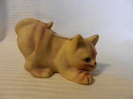 Ceramic Yellow Striped Tabby Cat Figurine Ready To Pounce - £23.70 GBP