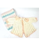 Vintage Doll Sweater &amp; Baby Blanket Crochet Knit Pink Blue Stripe - €20,57 EUR