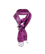 Purple Floral Mix Stone Buckle Pendant with Bamboo Yarn Scarf - £26.14 GBP