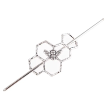 Silvertone Vintage Look Hollow Metal Hair Pin Stick with Bumble Bee - New - $16.99