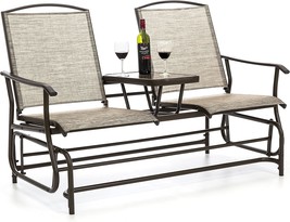 Cosy Double Seat Glider with Mesh Fabric Seat and Back, Elevated Tempered Glass - £332.73 GBP