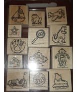 Stampin&#39; Up Toy Box  Set of 13 Stamps 2002 Frog Airplane Ball Car Boat F... - $14.84