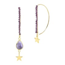 Shimmering Purple Crystals Teardrop Starlight Gold Plated Brass Dangle Earrings - £13.62 GBP