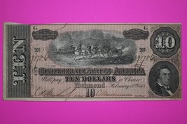 1864 Confederate States of America $10 Ten Dollars Guarantee Authentic Bill 10 - $69.99