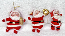 3 Vintage Santa w Football Baseball Catcher Mitt &amp; Dancing Flocked Hard ... - $18.32