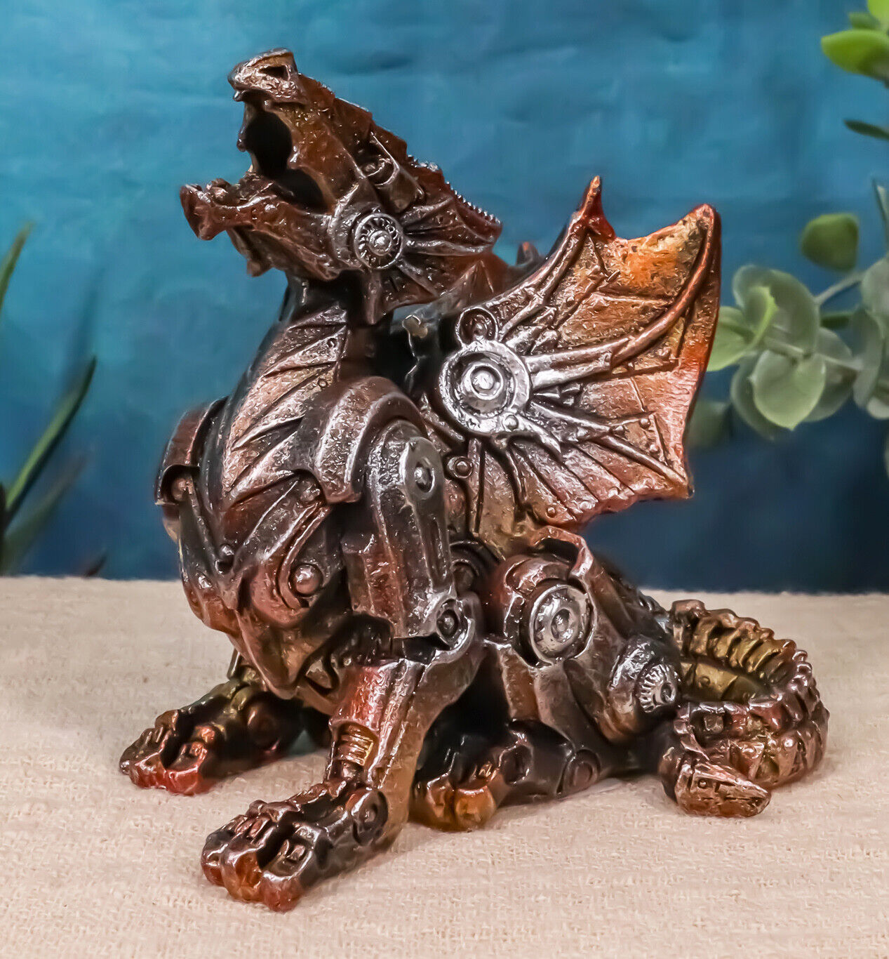 Roaring Cyborg Steampunk Dragon Figurine 3.25&quot;H Victorian Sci Fi Fantasy... - $16.99