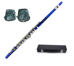 Blue Flute 16 Hole, Key of C w/Case+Music Sheet Bag+Accessories - $129.99