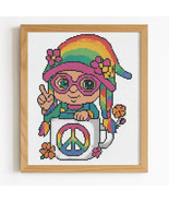 Cute Hippie Gnome on Cup Cross Stitch Pattern | Rainbow Peace Mug PDF - $91.64 MXN