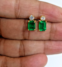 4.50CT Simulated Emerald &amp; Diamond Cocktail Earring 18k Yellow Gold Plated - £49.10 GBP