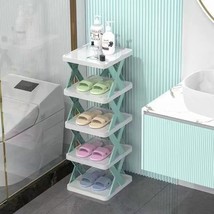 5-Tier Free Standing Shoe Rack, Small Vertical Shoe Stand For, White And Blue - £28.45 GBP