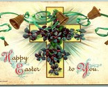 Happy Easter To You Violets Cross Bells Gilt Embossed Wessler DB Postcar... - £2.33 GBP