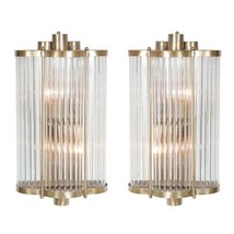 Three Leaf Clover Form Vintage Design Brass &amp; Glass Rod Wall Light Lot of 2 - $1,014.75