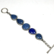 Lucky Brand Bracelet Silver Tone Tear-Drop Blue Stone Toggle - £26.86 GBP